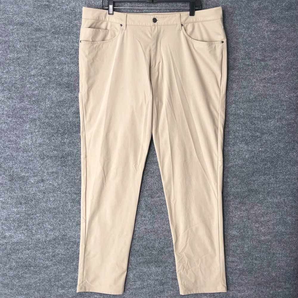 Lululemon ABC Pant Slim Khaki Tan Warpstreme Mens 5 Pocket Trousers 38x34 Waist